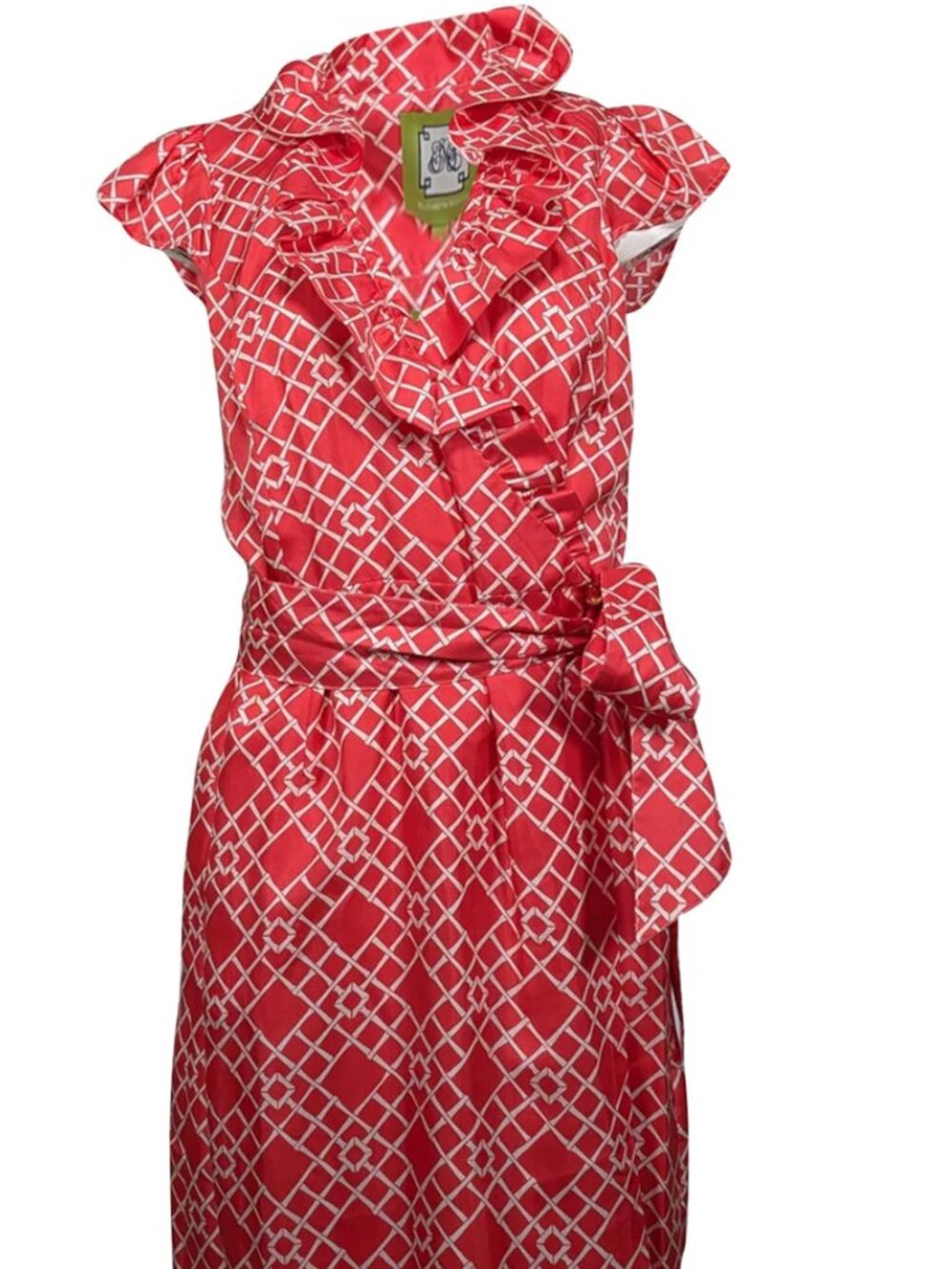 Elizabeth McKay Geometric Coral Pink Ruffle Collar Silk Dress - Size 6